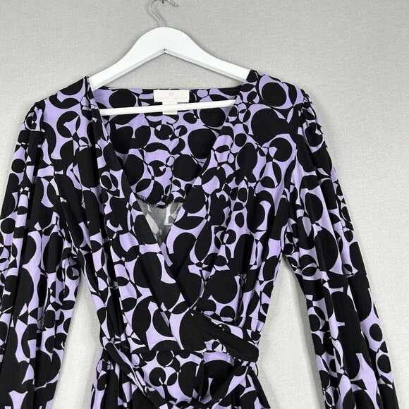 Rachel Parcell Womens Dress 8 Black Lavender Retro Jersey Wrap Abstract Work - Picture 2 of 12